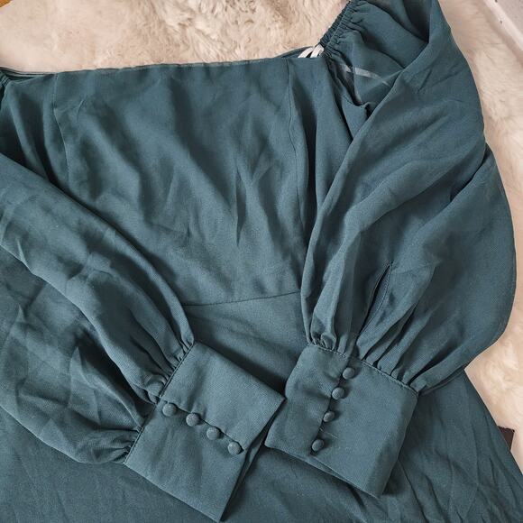 NEW Lulus Feel The Romance Emerald Green Off The Shoulder Maxi Dress - Picture 13 of 15